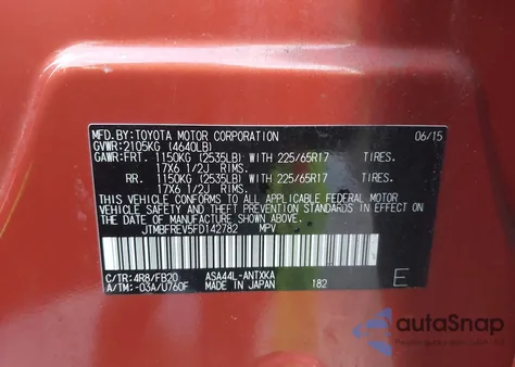 2015 Toyota Rav4 Le z USA, uszkodzony, nr VIN JTMBFREV5FD142782